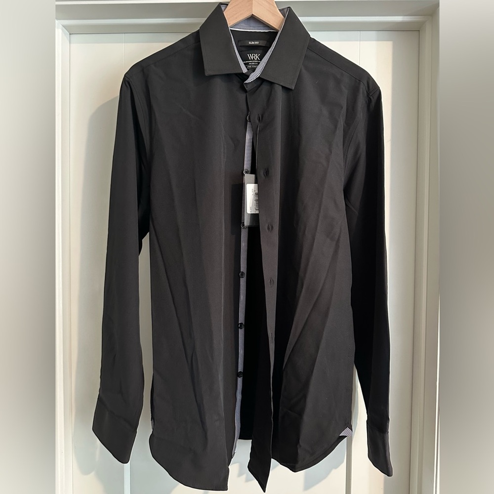 NWT Work Rest Karma (WRK) black, slim fit dress shirt in size 16.